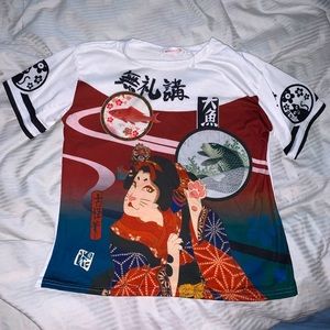 Women's asian cat geisha graphic sporty t-shirt